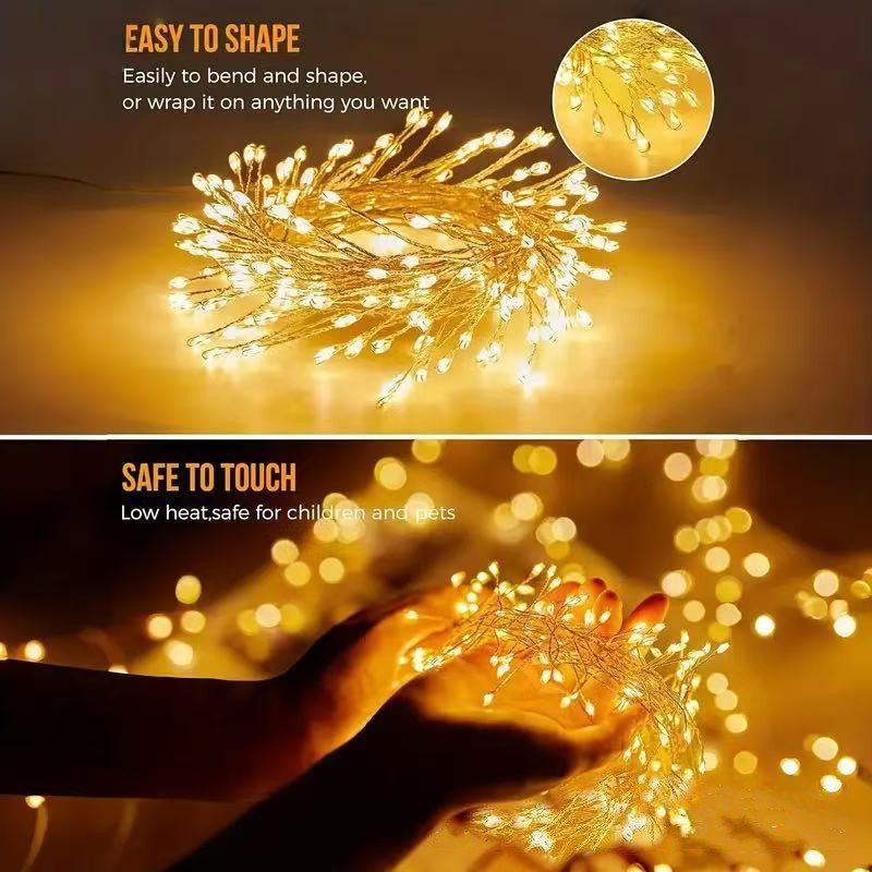 USB LED Firecracker String Lights Outdoor Garden Fairy Lights 8 Modes Copper Wire LED Lights for Wedding Party Christmas Decor
