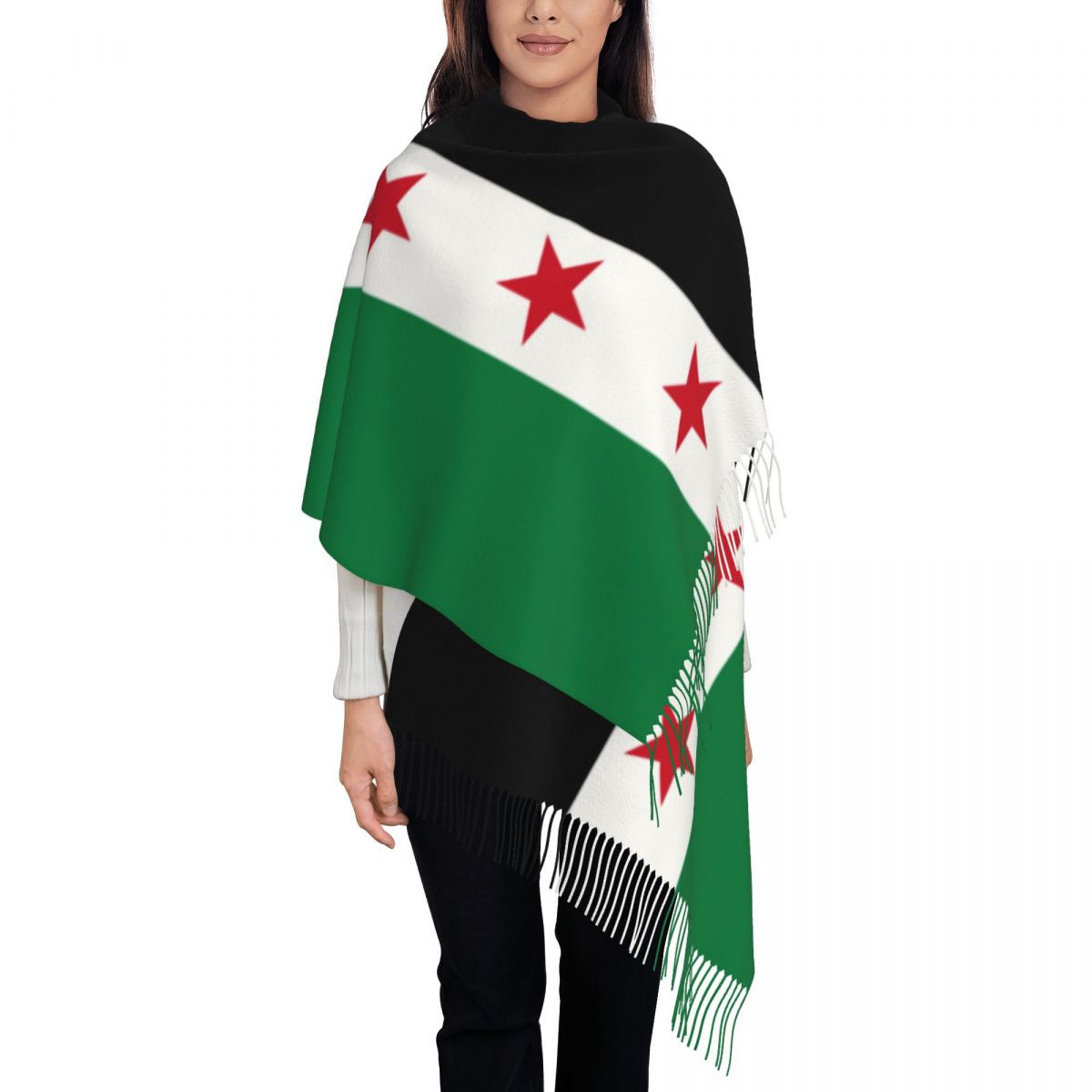 Bandeira da síria xale envoltório para mulheres inverno grande cachecol longo a república árabe siria lenço borla cachecóis