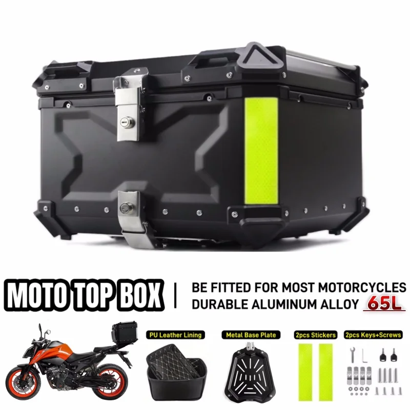 55L/65L Aluminium Motorrad Heckbox Wasserdicht Anti-Scratch Quick-Release Universal Fit für Honda Yamaha BMW (Schwarz/Silber)