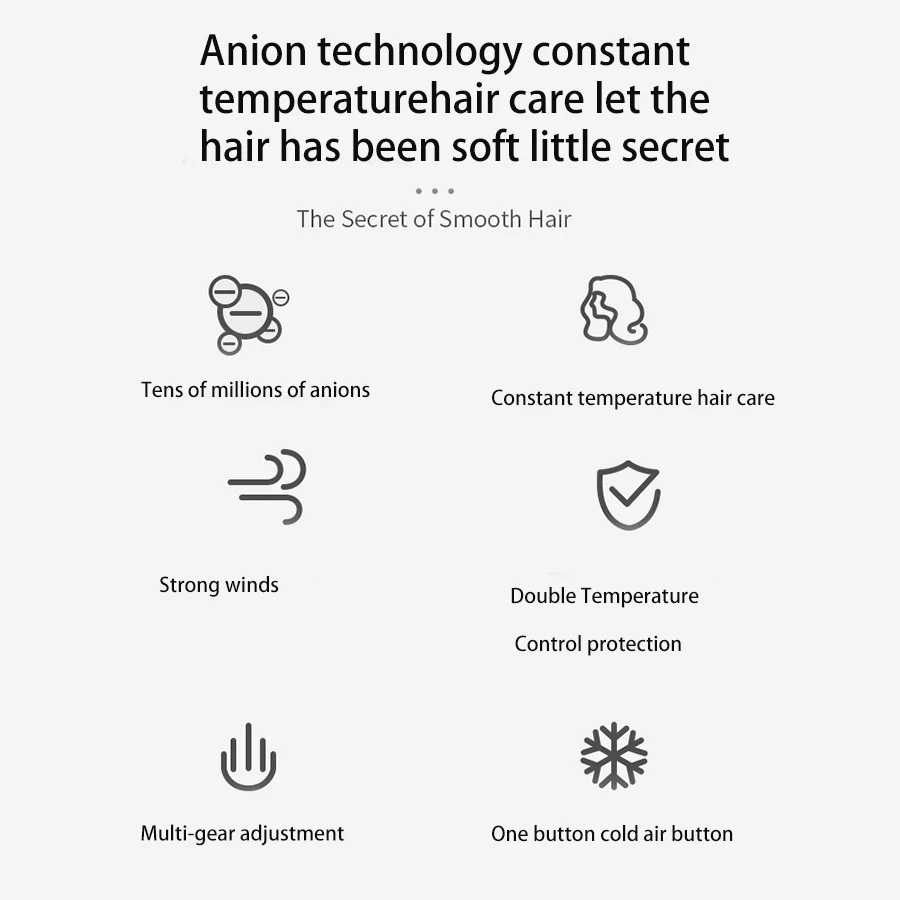 Secador de cabelo iônico negativo professinal sem folhas cuidados com o cabelo temperatura constante ânion secador elétrico eletrodomésticos secador de cabelo