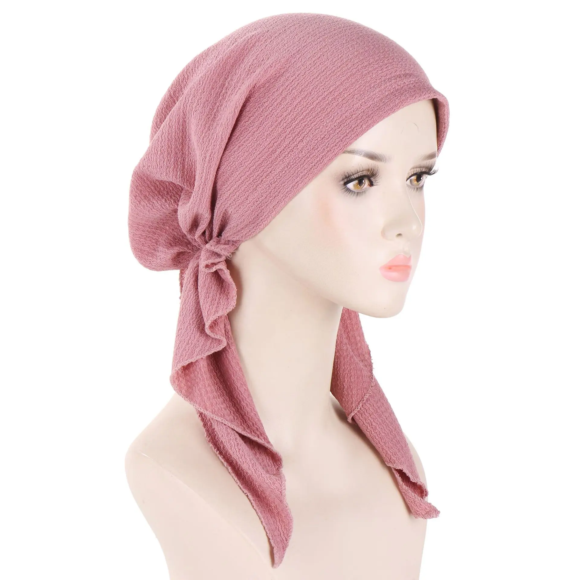 Moda muçulmana hijab turbante chapéus cor sólida longa cauda cabeça envolve elástico pirata chapéus respirável quimio boné para mulheres meninas