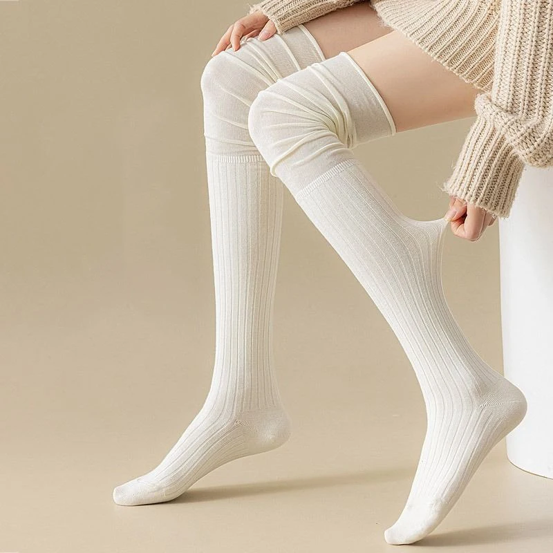 1/3/5 pares de calcetines hasta la rodilla, calcetines largos finos apilados, calcetines de retazos de Color sólido alto para mujer, medias de alta elasticidad