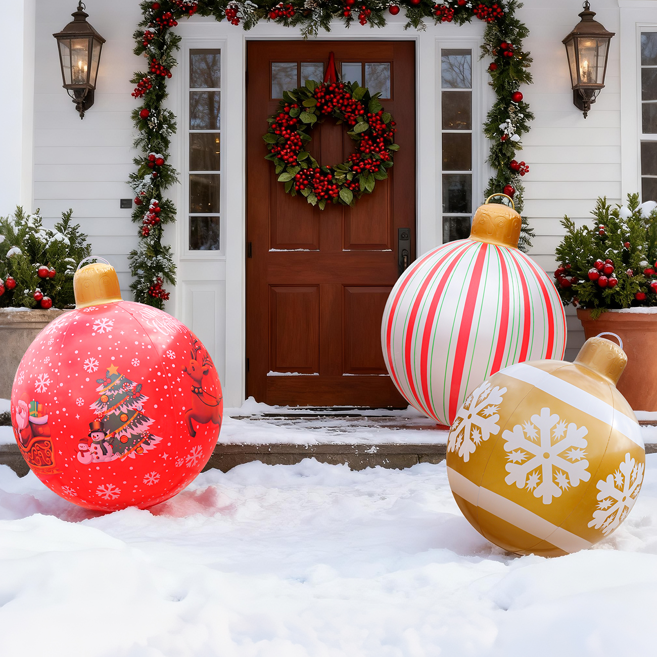 Bolas inflables de adornos navideños, bolas decoradas inflables grandes de PVC para vacaciones, 1 ud.