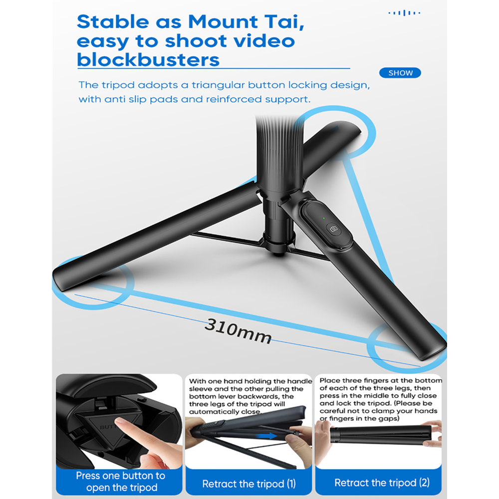 2025 Magnetic Selfie Stick Phone Tripod w Remote Extend Cell Phone Tripod Stand For MagSafe iPhone 15 14 13 12 XIAOMI SAMSUNG