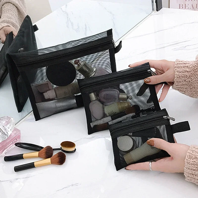 Borsa per cosmetici in rete da donna Borsa da viaggio per trucco Organizzatore Borsa per trucco femminile Custodia per bellezza da toilette piccola e grande portatile
