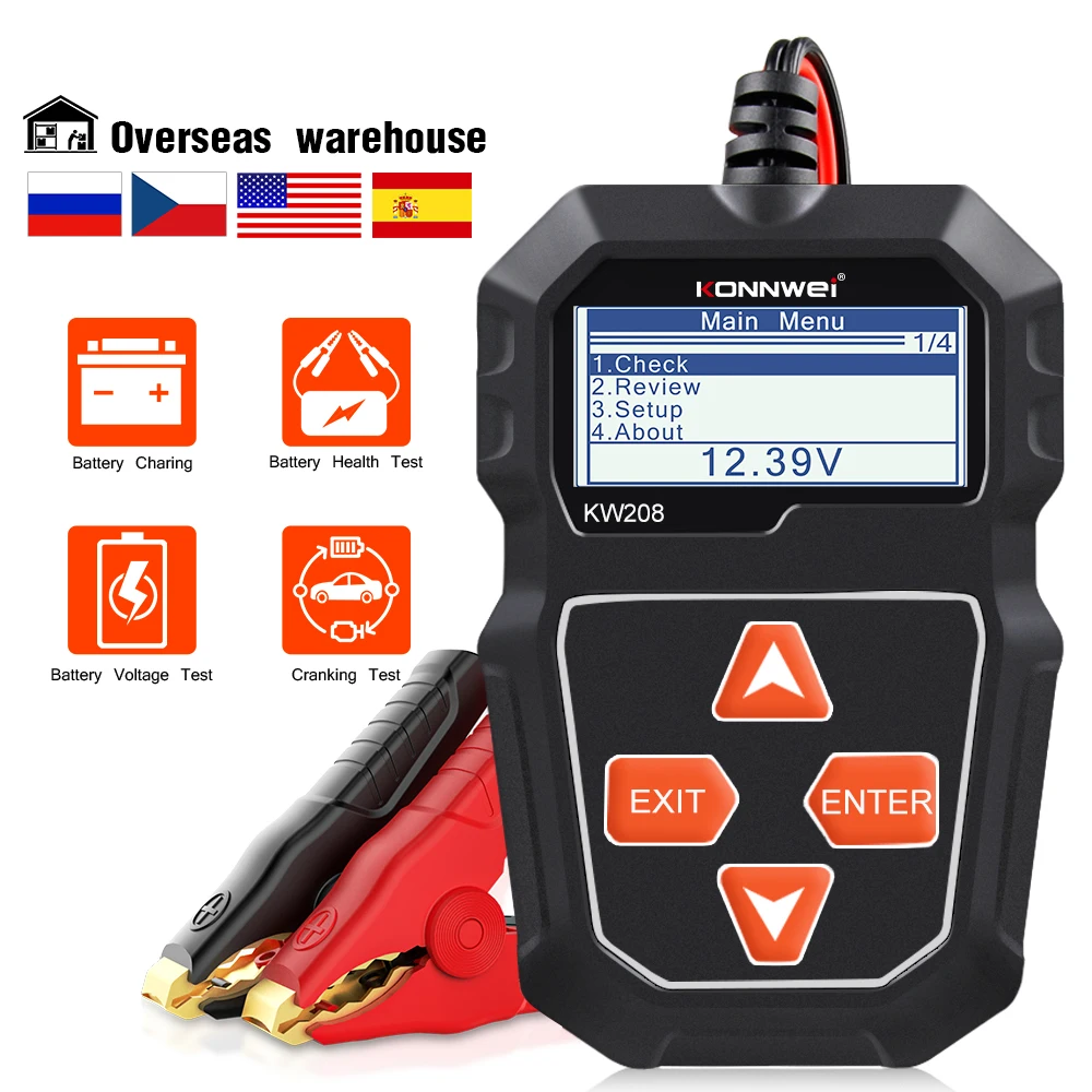 KONNWEI KW208 Xe Kiểm Tra Pin 12 V 100 Để 2000CCA Cranking Sạc Circut Bút Thử Pin Máy Phân Tích 12 V Pin Dụng Cụ