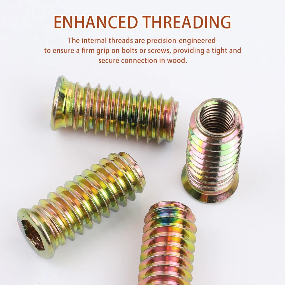 10/20pcs M4 M5 M6 M8 M10 Zinc Plated Steel Hexagon Socket Threaded Insert Nut Embedded E-Nut for Furniture Wood Bed Cabinet