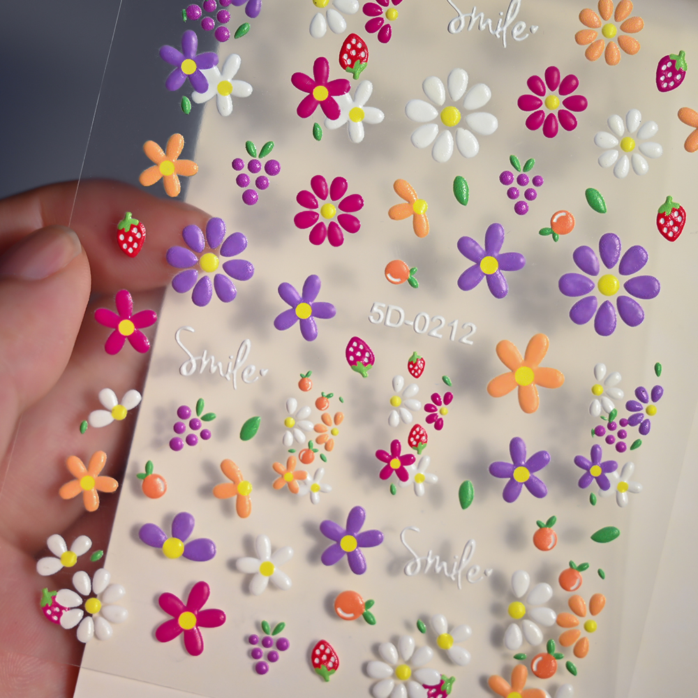 5D Exquisite Daisy Nail Sticker 1sheet Colorful Floral Nail Decal 8*10cm Self-adhesive Luxurious Daisy Nail Art Sticker Decor 9#