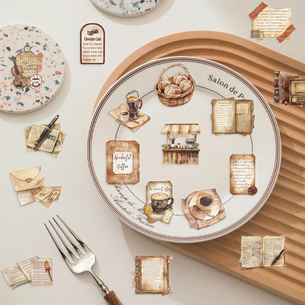 50 pçs retro café dos desenhos animados graffiti adesivos skate garrafa de água notebook telefone móvel brinquedo decalque adesivo pet decoração