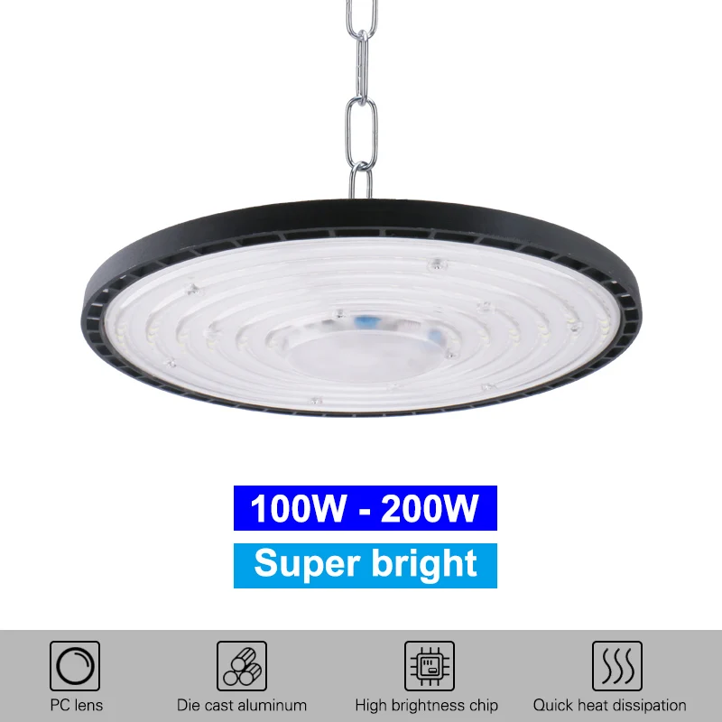Super jasna dioda LED 100W 150W 200W UFO High Bay Light AC175-265V Aluminiowa obudowa Lampa oświetleniowa zimnego światła
