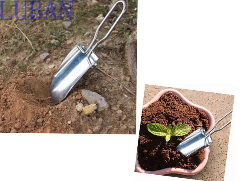Mini Thép Không Gỉ Dụng Cụ Làm Vườn Thu Gọn Gấp Xẻng Cắm Trại Spade Công Cụ Làm Vườn Vải Trọn Gói Miễn Phí Vận Chuyển