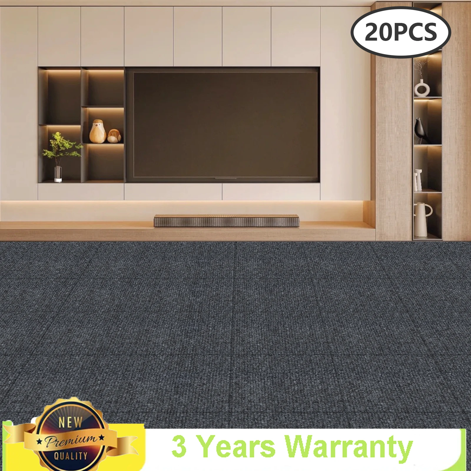 Dark Gray Adsorption Type Self-adhesive Carpet, 20 Pieces Square Flooring Decor Accessories, Non-slip and Noise Reduction Mat