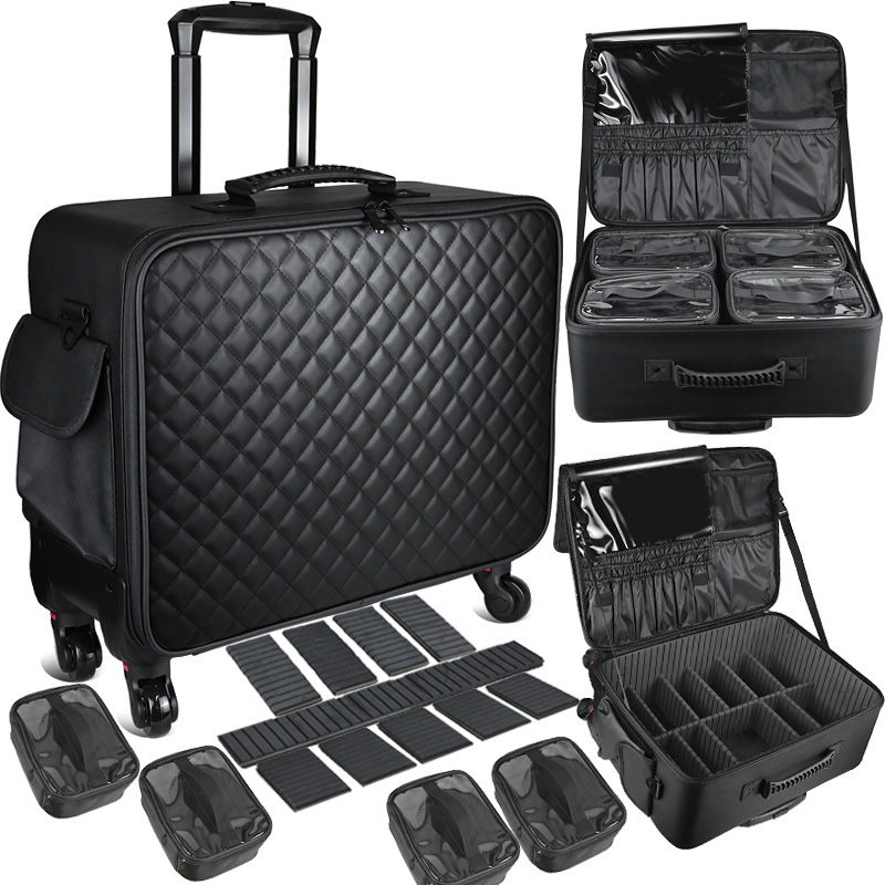 Чемодан для профессиональной красоты, дизайн ногтей, косметичка, ящик для инструментов для вышивания, органайзер для мобильного хранения, универсальные косметические чемоданы на колесах