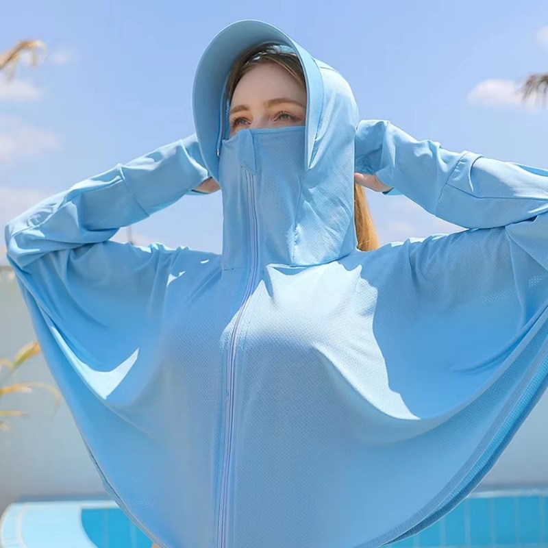 UPF 50+ Sudadera con capucha de protección solar para mujer, Color sólido, seda fina de hielo, protección UV de verano, chaqueta de manga larga, camisa transpirable, ropa