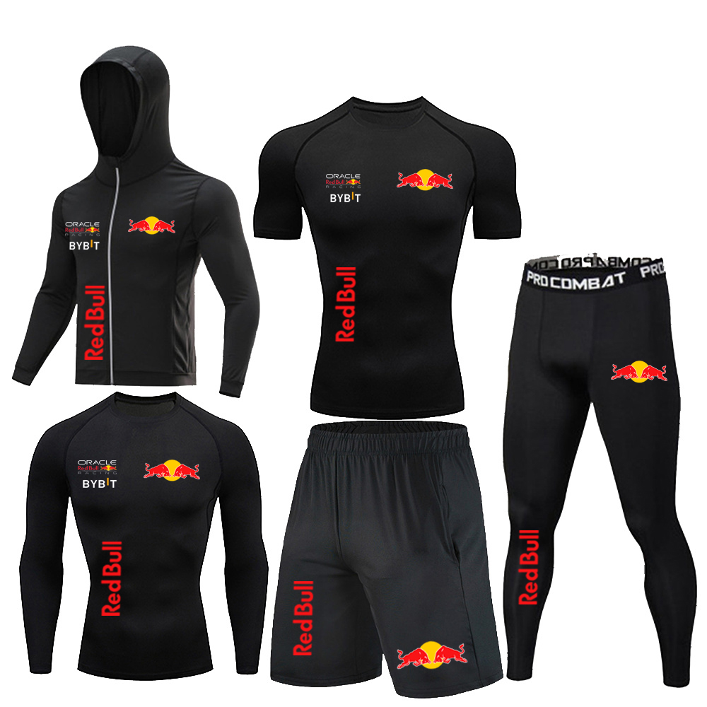 2025 Red Bull Sportswear Ensemble de 5 pièces de fitness et de loisirs, vêtements de sport serrés, vêtements de sport de course, vêtements de sport, protection sportive