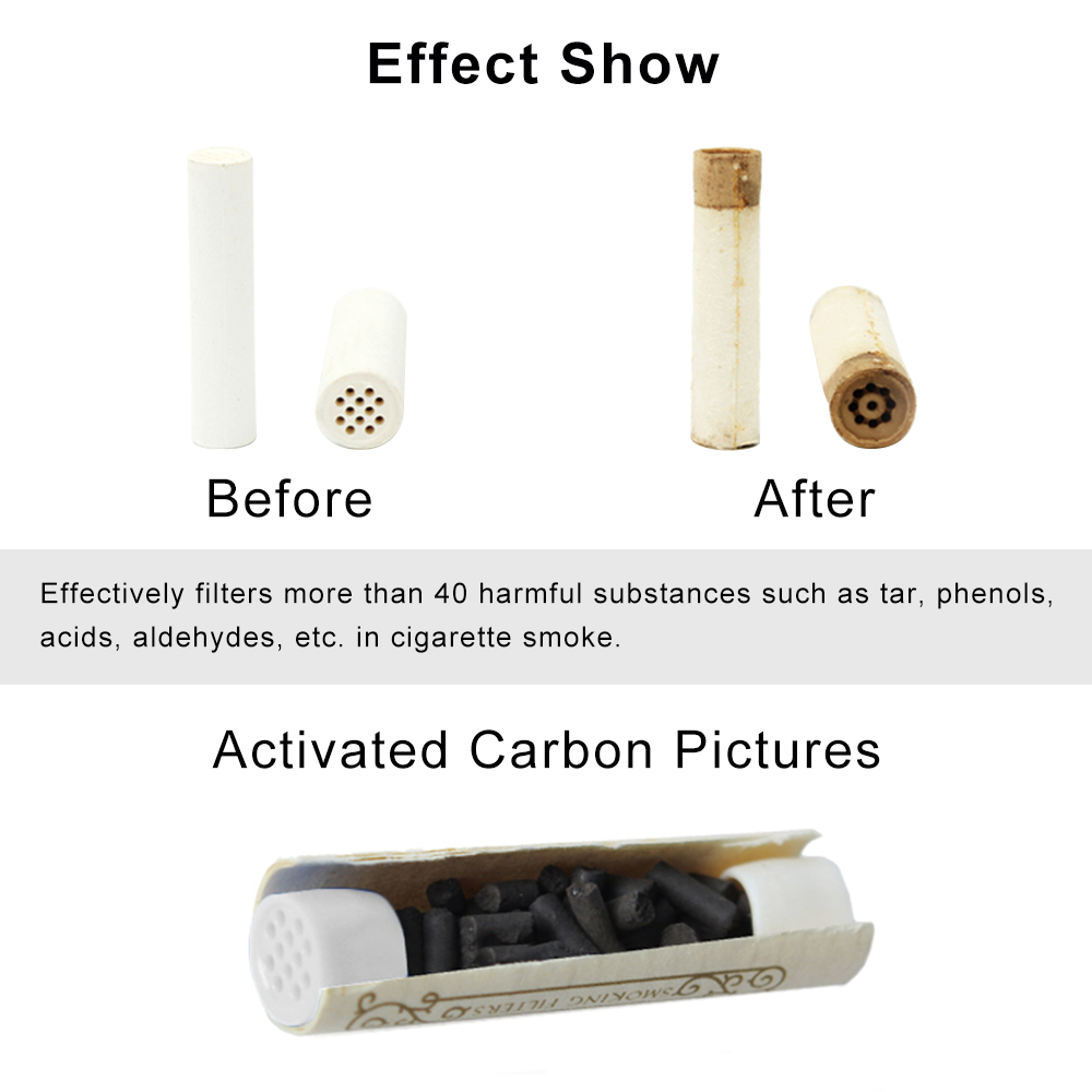 50Pcs Tobacco Smoking Pipe Filters 6mm Activated Carbon Tube Paper Filter Double Ceramics Sided Smoking Active Charcoal Tools