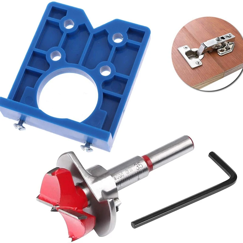 Juego de guías de taladro con plantilla para agujero de bisagra de 35mm, abridor de agujeros para puerta de carpintería, guía de bisagras ocultas, herramienta de accesorios para gabinete de sierra de puerta