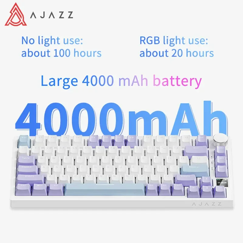 AJAZZ AK820pro Przewodowa mechaniczna klawiatura do gier 75 z kolumną z pojedynczym gniazdem klawiszy z ekranem Potrójny tryb Bezprzewodowy Bluetooth