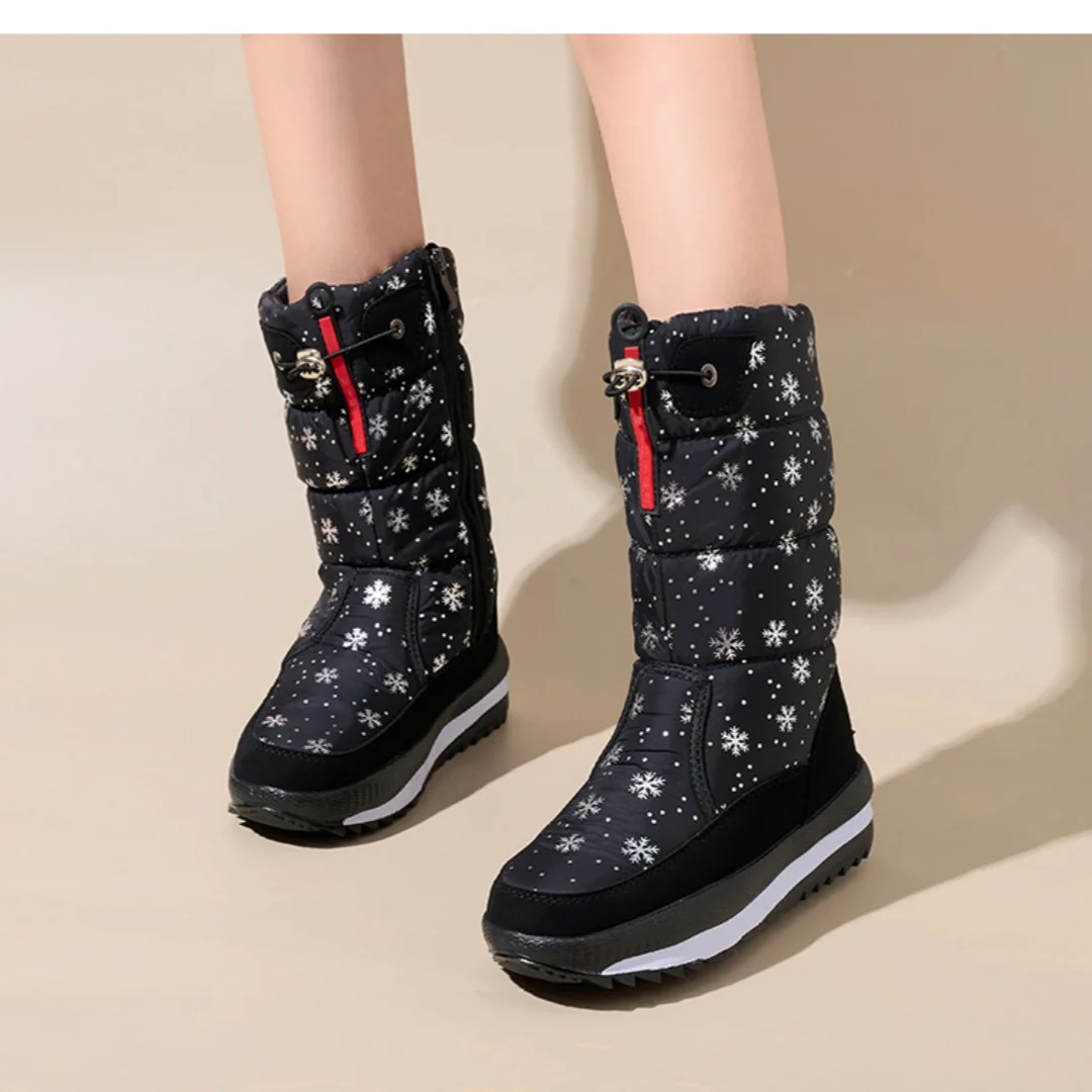 Botas de invierno para mujer, botas de nieve con plataforma, impermeables, antideslizantes, gruesas, de felpa, cálidas, a media pantorrilla, zapatos de invierno