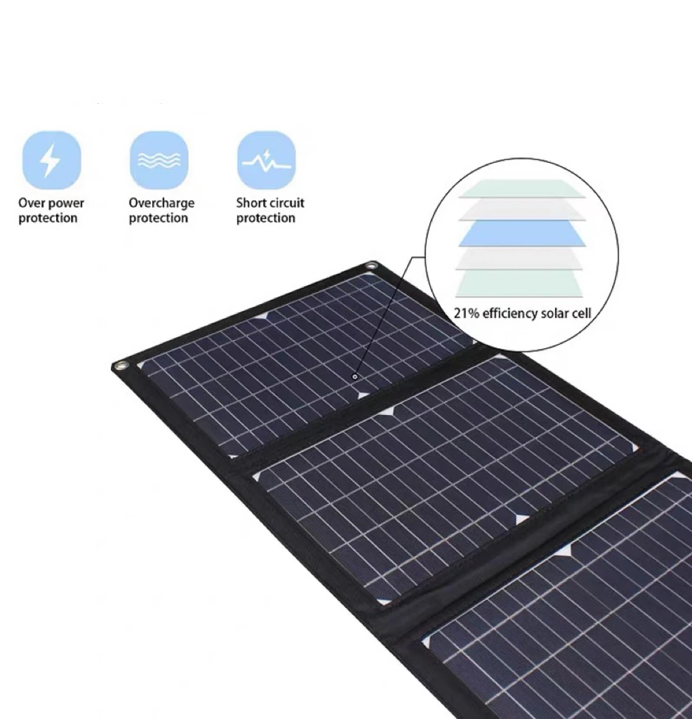 Pengisi Daya Telepon Tenaga Surya Lipat, Bank Daya Portabel Output USB C DC 45W dengan 4 Panel Surya untuk Pengisian Darurat Berkemah Di Luar Ruangan