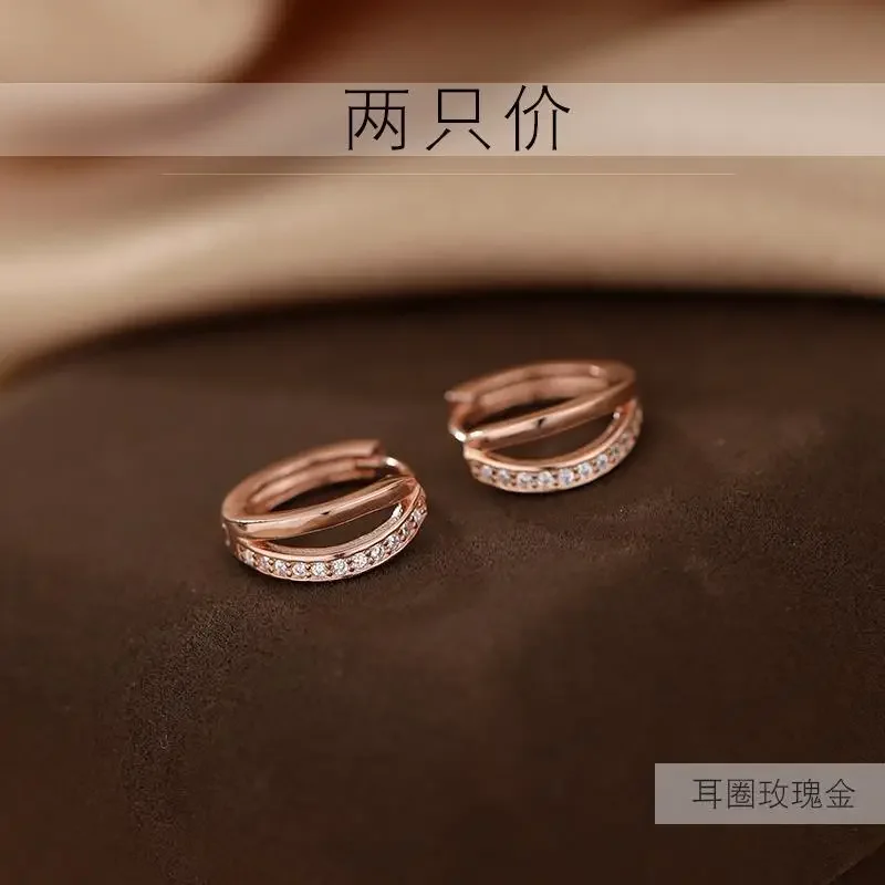 Chất Liệu Bạc 925 Đôi Khuyên Tai Vòng Tính Khí Đơn Giản Dát Đá Zircon Cho Nữ Cưới Phụ Kiện Trang Sức