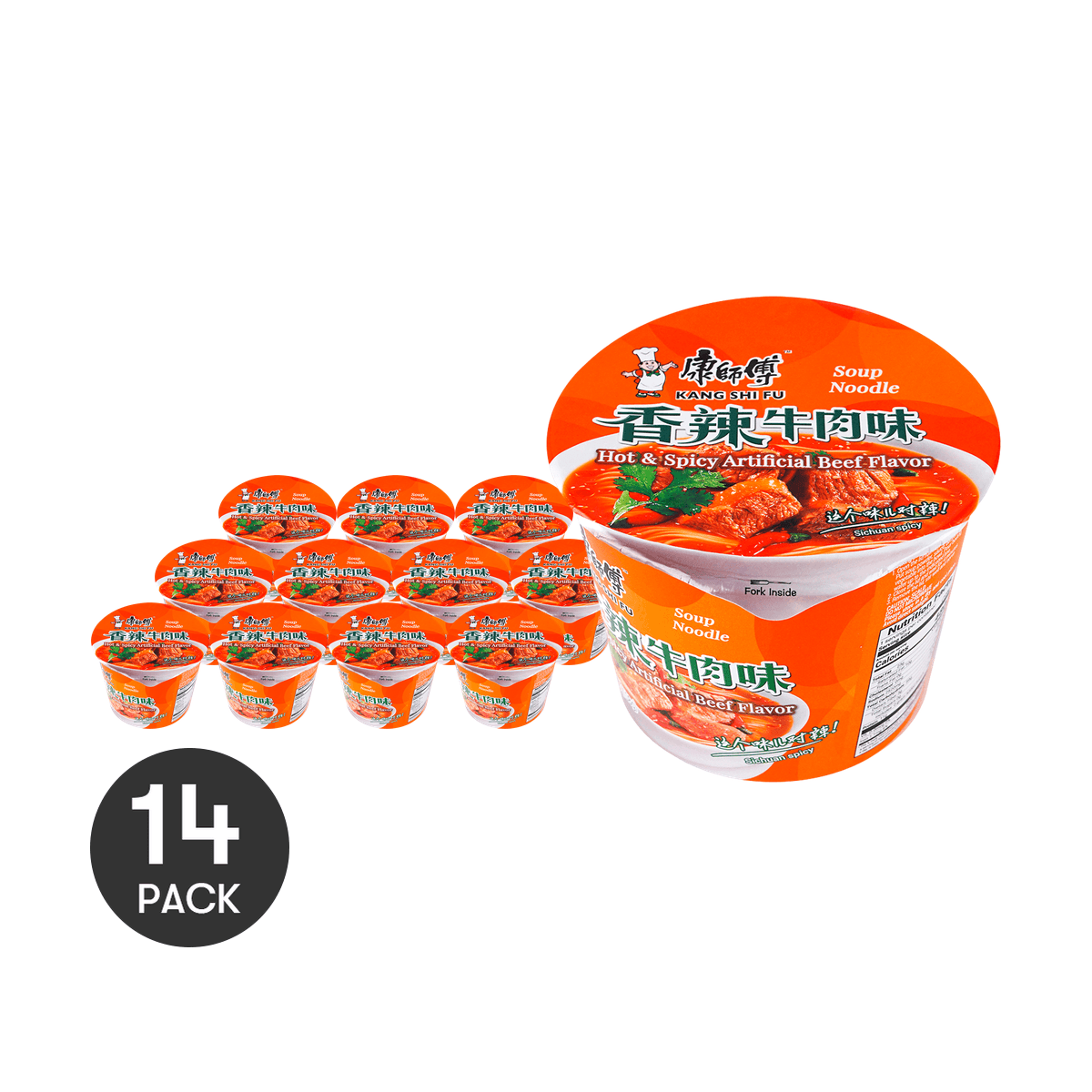 [14Packs] MASTER KONG Hot & Spicy Beef Cup Noodles, 3.80oz*14Packs