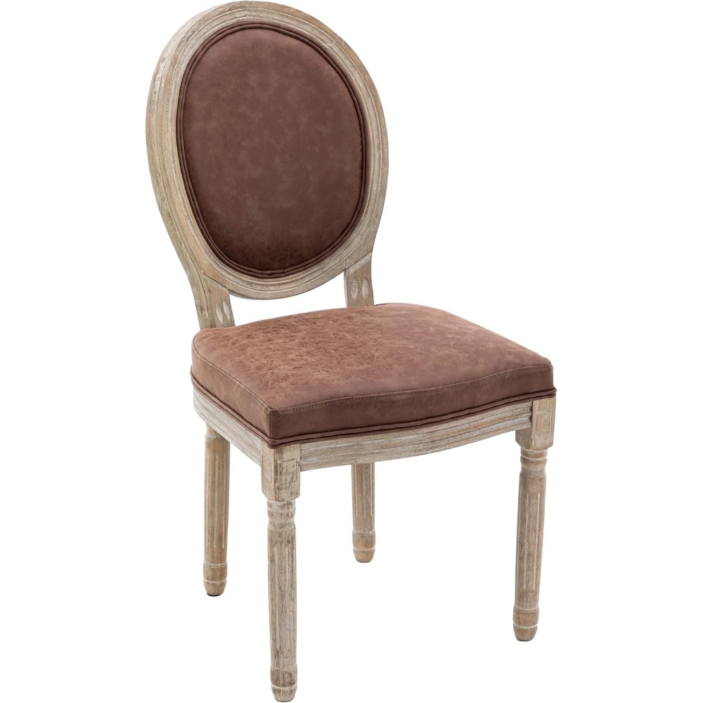 Farmhouse Leather Dining Chairs Set of 4, French Country Chairs with Round Back, Oval Side Chairs for Kitchen/Restaurant