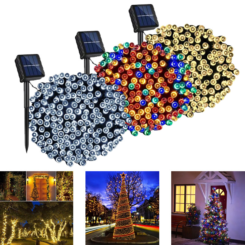 Stringa di luci solari impermeabili per decorazioni da giardino all'aperto e festival di Natale - Opzioni bianche/bianco caldo/multicolore disponibili