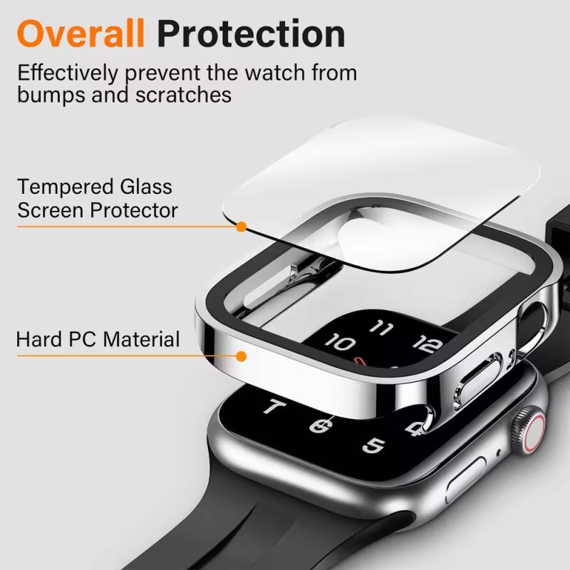 Glass+Waterproof Case for Apple Watch  6 5 4 SE 44mm 40mm,Screen Protector Hard PC Bumper for iWatch Series 7 8 9 45mm 41mm 40mm