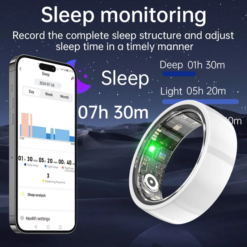 Умное кольцо Bluetooth 5.1, камера сна, пульт дистанционного управления, несколько режимов упражнений, носимое кольцо для фитнеса