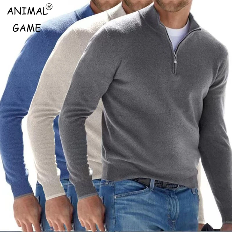 Herbst männer Sweatware Warme Pullover Einfarbig Halb Zipper Casual Pullover Schlank V-ausschnitt Langarm männer Sweatshirts Winter Top