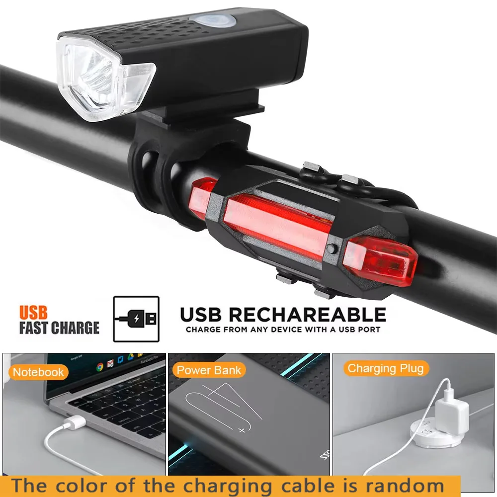 USB ชาร์จไฟจักรยานไฟหน้าไฟท้ายสีแดงติดตั้งง่าย 3 โหมดอุปกรณ์เสริมจักรยานสําหรับจักรยาน