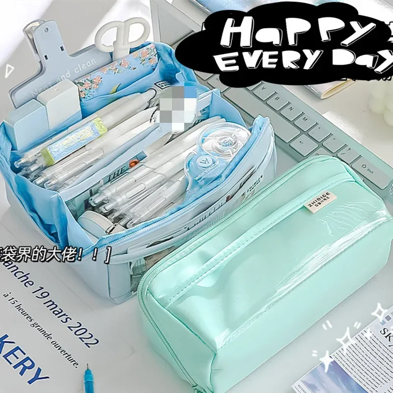 1pc Simplicity 10 Layer Pencil Case Fashion Solid Color Pencil Bag High Capacity Stationery Storage Bag Back To School Student