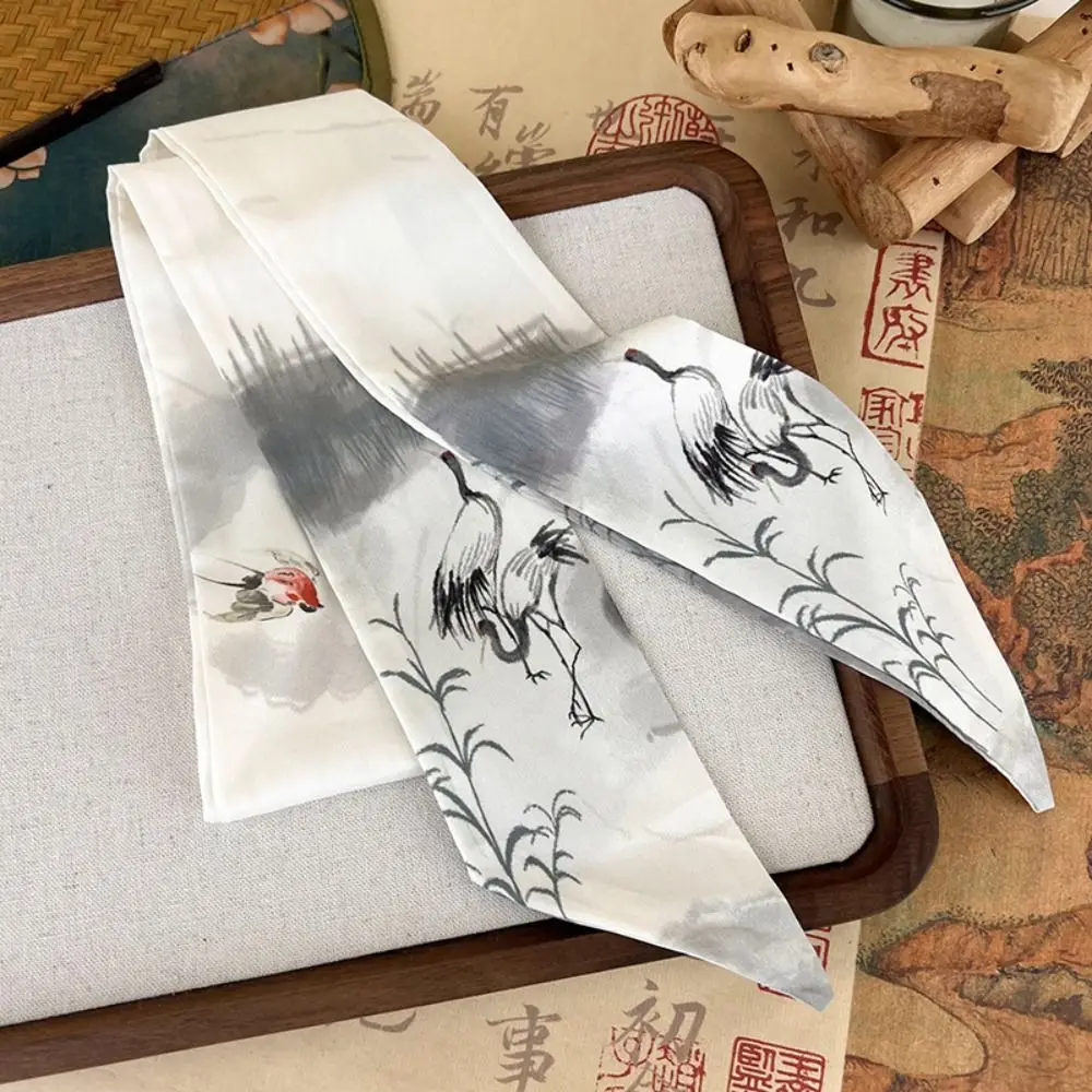 Retro Long Ink Painting Silk Scarf Minimalist Style Ancient Style Ancient Hair Band Headband Tie Ribbon Headband Lady