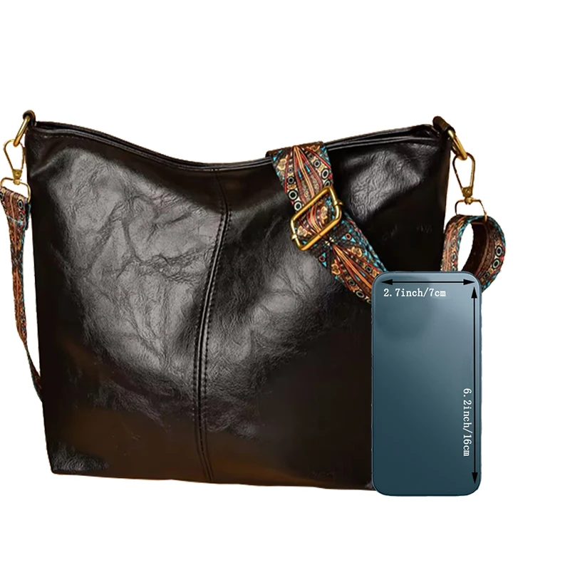 Torba typu tote unisex z PU, idealna na podróże i do fotografii, torba na ramię z paskiem w stylu etnicznym.