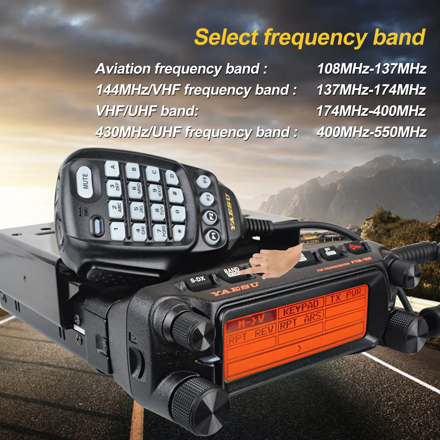 Yaesu FTM-150 ASP Mobile VHF55W/UHF 50W transceptor FM de doble banda FTM-150E banda aérea 108-137MHz recibir separación del Panel