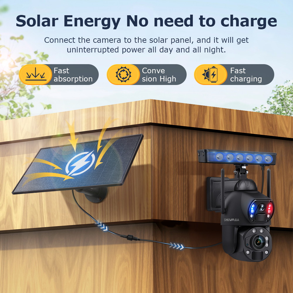 SHIWOJIA 4K 8MP 36X Zoom 4G Solar Camera Dual Lens Dual Screen Human Detect Auto Tracking Outdoor 10W Solar Panel WIFI CCTV