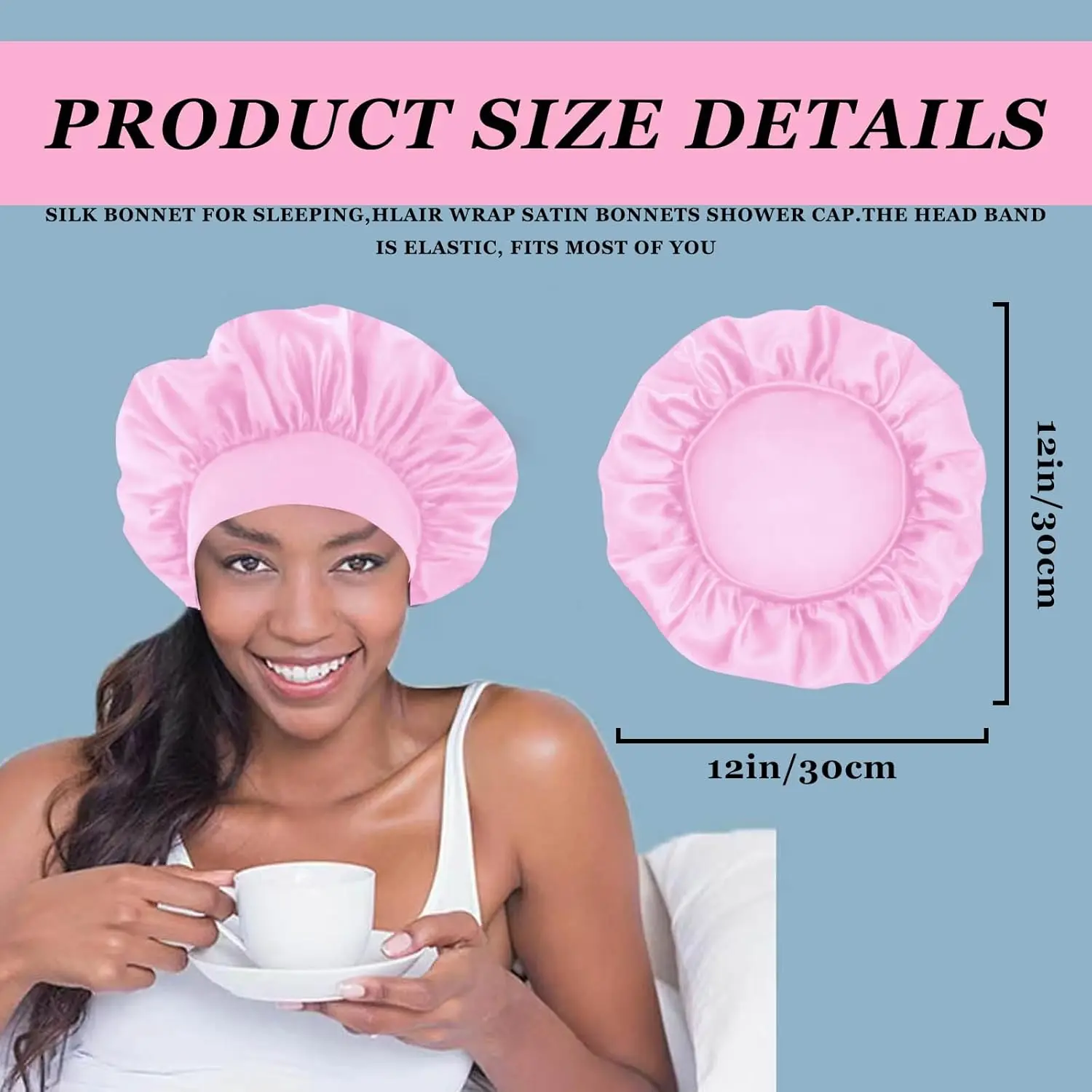 Gorros de satén de seda para mujeres y hombres, gorro elástico para el pelo con banda ancha para cabello rizado, gorro de ducha para dormir, herramienta para peluca