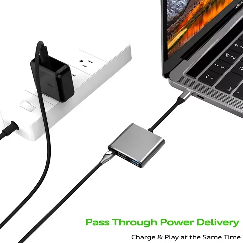 3 in 1 USB-C USB 허브 남성-여성 USB 3.0 충전 어댑터 맥북 에어 HDMI 호환 4K USB 3.1 타입-C to12 컨버터