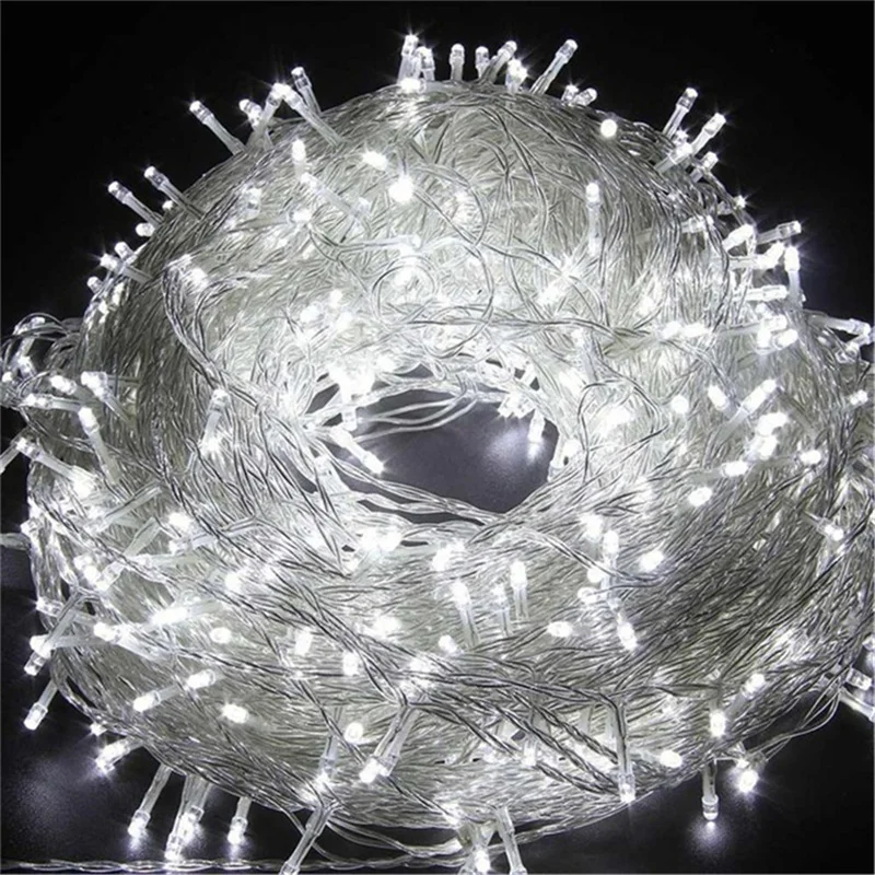 220V EU Plug 10M คริสต์มาสกลางแจ้ง 100 LED String Light Garlands ตกแต่งโคมไฟ Fairy สําหรับงานแต่งงานหน้าแรกวันหยุดไฟ
