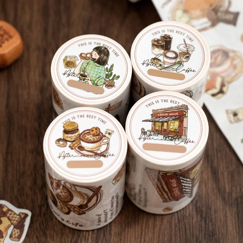 นายกระดาษ 4 สไตล์ 1 ม้วน/กระเป๋ากาแฟ Theme Washi พิเศษน้ํามัน Die Cut เทป DIY คู่มือปฏิทินสมุดภาพกรอบรูปตกแต่ง