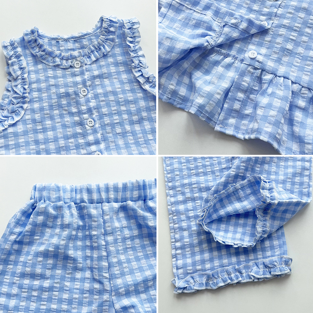 Rosa Sommer-Zweiteiler-Set für Mädchen mit einreihigem, ärmellosem Oberteil und Freizeithose, neue Kinder-Sets, Kinderkleidung