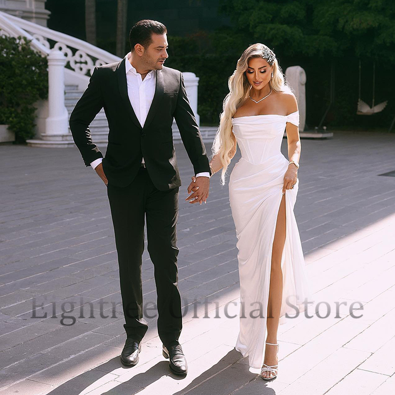 Eightree Elegante Meerjungfrau Brautkleider Boho Off The Shoulder Side Slit Brautkleid Boho Weiß Abend Brautkleid Maßgeschneidert