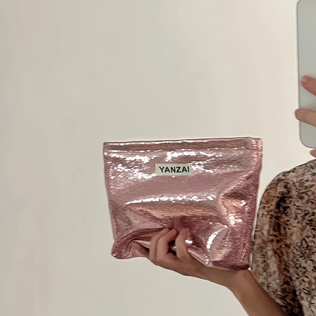 YANZAI Make-up-Tasche mit glänzenden Pailletten, neue Kosmetiktasche in Champagner-Silber, einfarbig, für Toilettenartikel, Hautpflege, Aufbewahrungstasche für Reisen