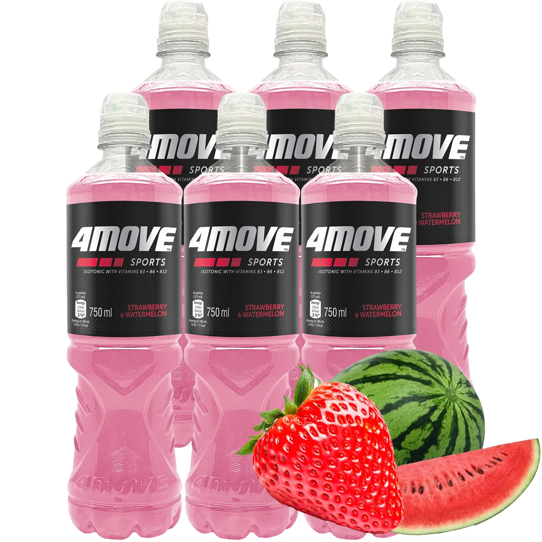 4Move Napój izotoniczny niegazowany o smaku truskawka - arbuz 750 ml x 6 sztuk