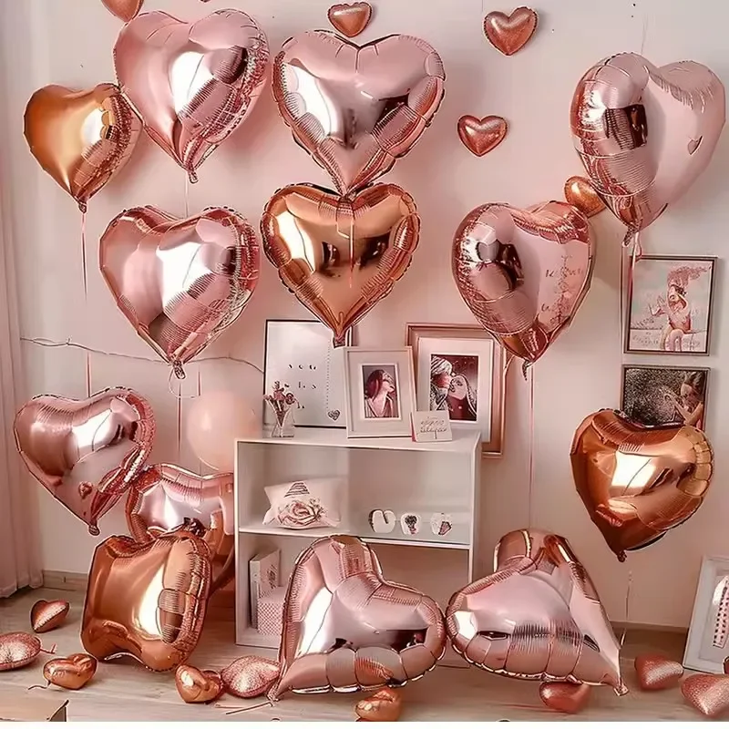 60-5PCS หัวใจสีแดงฟอยล์บอลลูนบอลลูนฮีเลียมพอง DIY เครื่องประดับวันเกิดสําหรับวันวาเลนไทน์งานแต่งงานของขวัญ