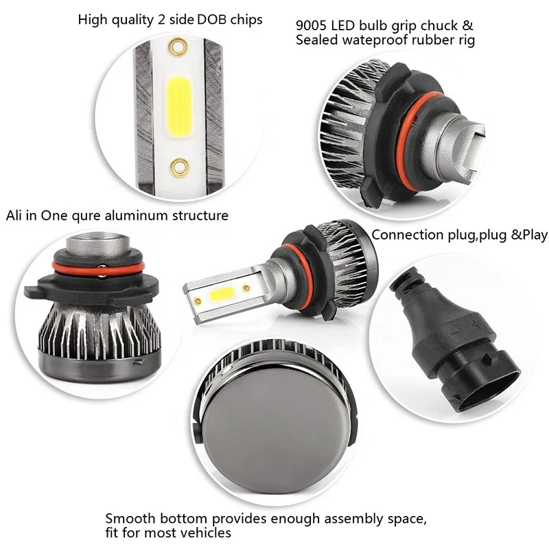 2 unidades/par mini luzes auto h7 led h4 lâmpada h3 h8 h9 h11 9005 9006 9012 6000lm farol do carro h1 6000k luz de nevoeiro automática 12v lâmpada led