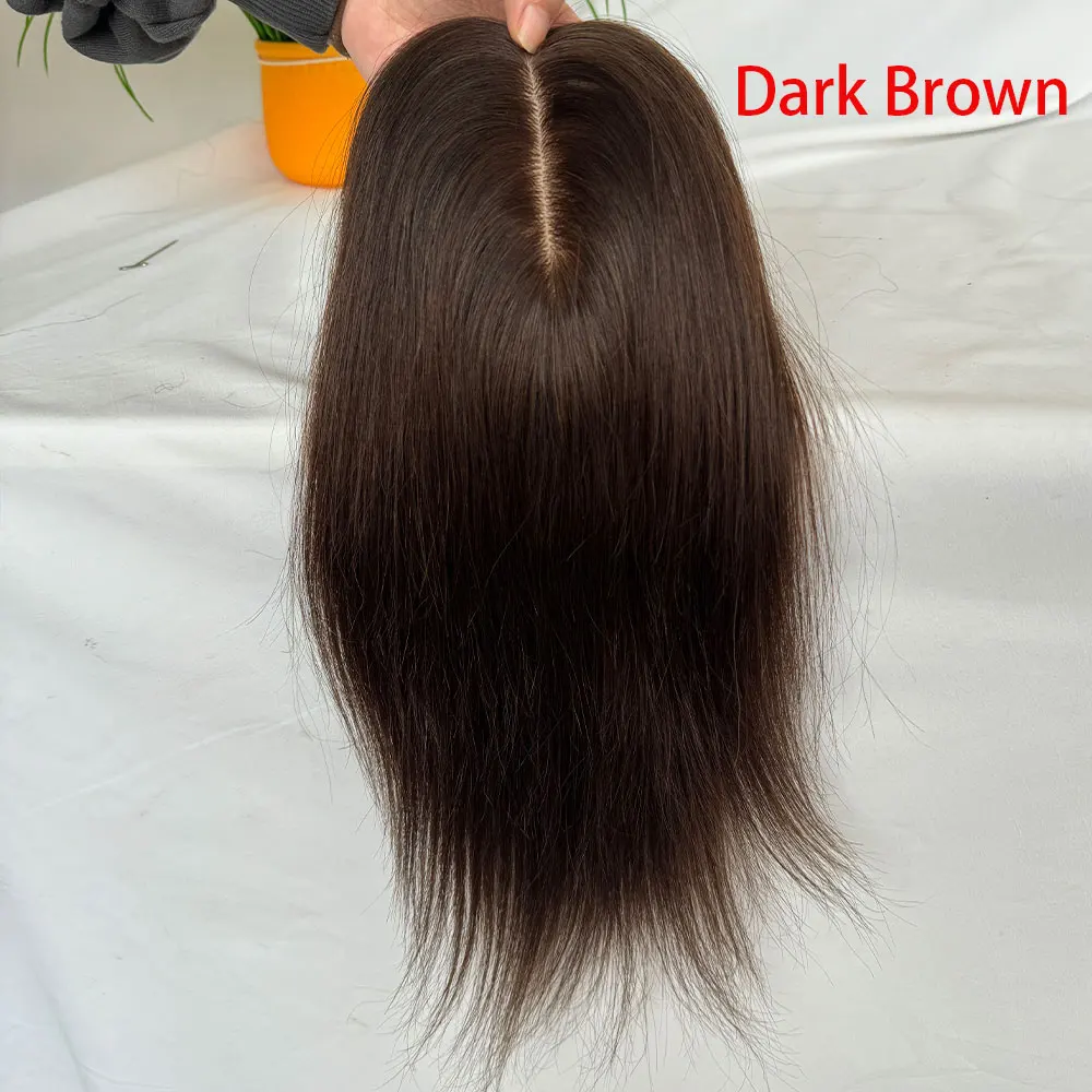 Toppers Voor Vrouwen Met Dunner Wordend Haar Echt Menselijk Haar Clip In Haarstukken 12in Middenscheiding Zijde Basis Haarstuk Toupet Pruik 3X5