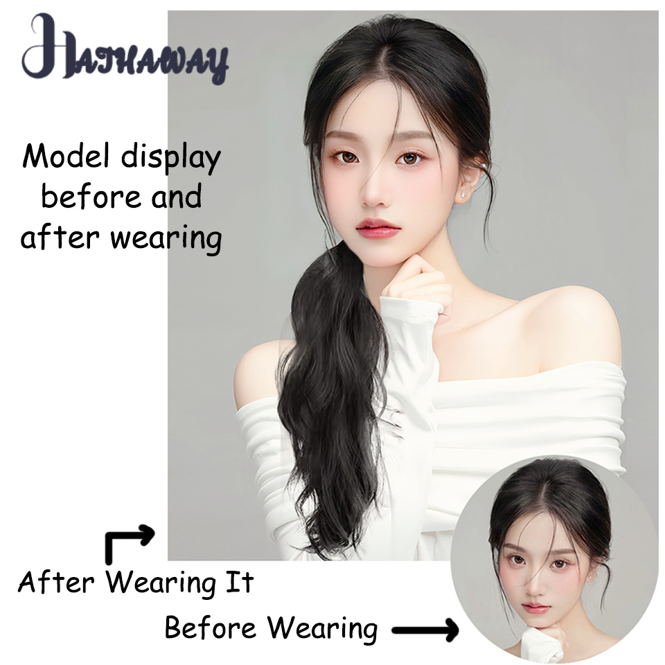 Cola de Caballo larga y ondulada sintética, pelo largo, Correa perezosa, elástica, baja, Natural, Micro-rollo, nueva cola de caballo falsa China