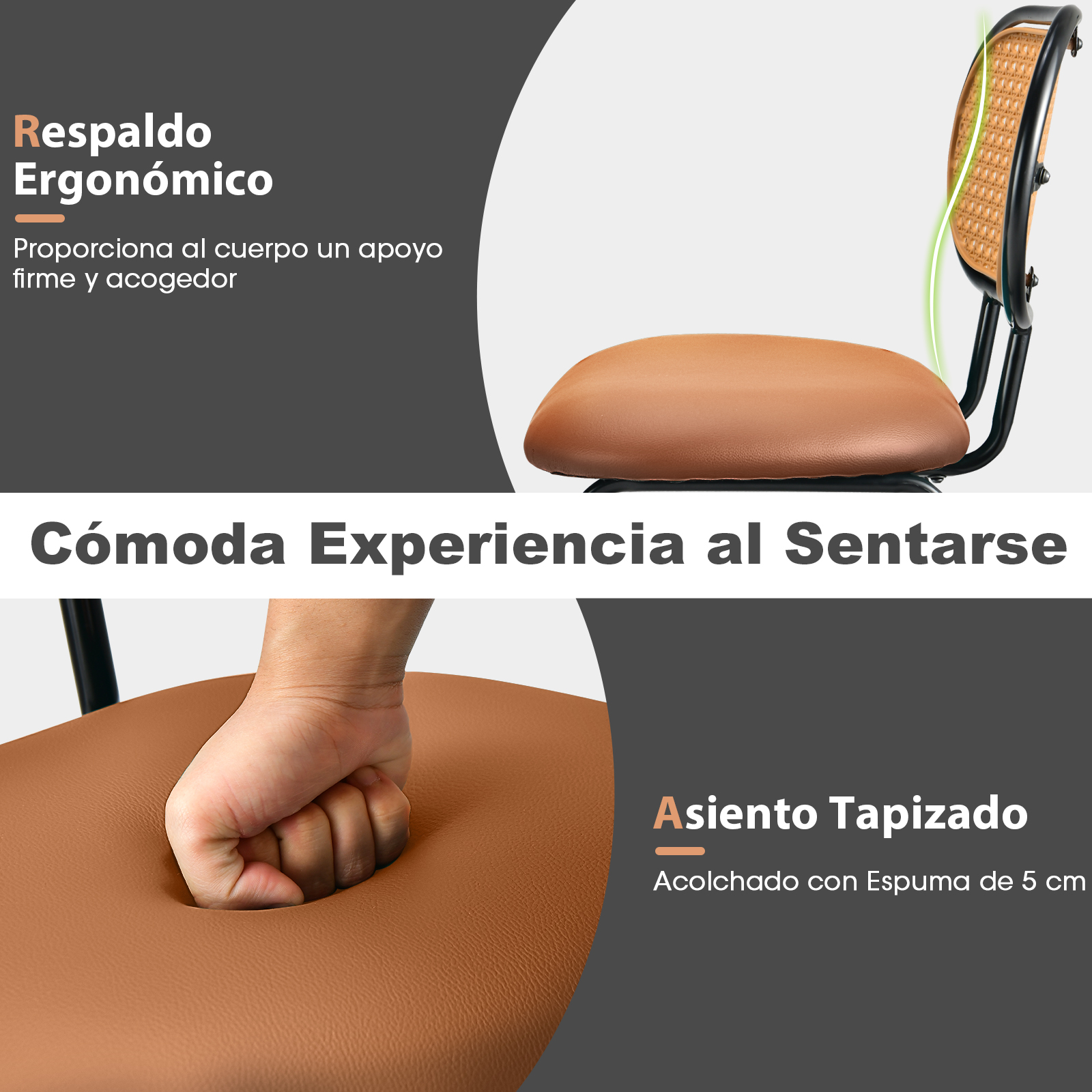 Juego de 2 Taburetes De Bar, Sillas de Comedor Modernas de Imitación de Cuero con Respaldo de Ratán, Taburetes de Bar sin Brazos de Altura Ajustable para Bistro Hogar, Restaurante, 75 cm